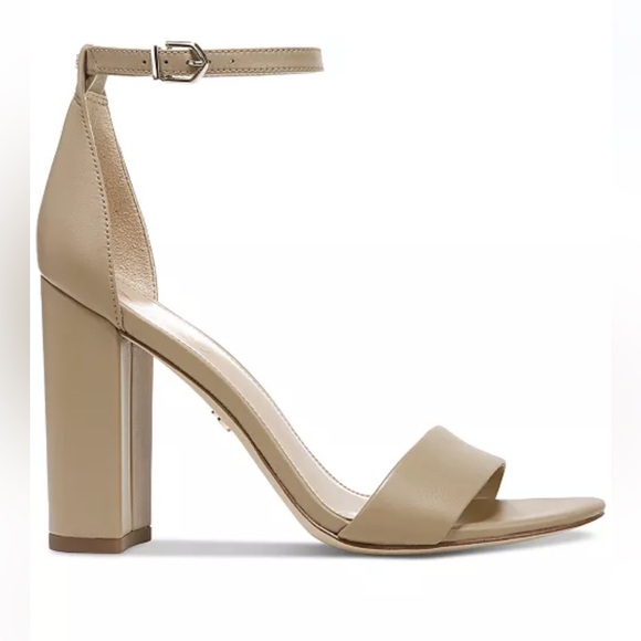 Sam Edelman Yaro Block Heel Sandals Beige Taupe Tan Nude Leather Size 10 - Picture 9 of 11